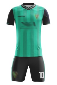 訂製團體足球套裝服  時尚設計間條綠色撞色領短袖足球服 足球套裝供應商 FJ029